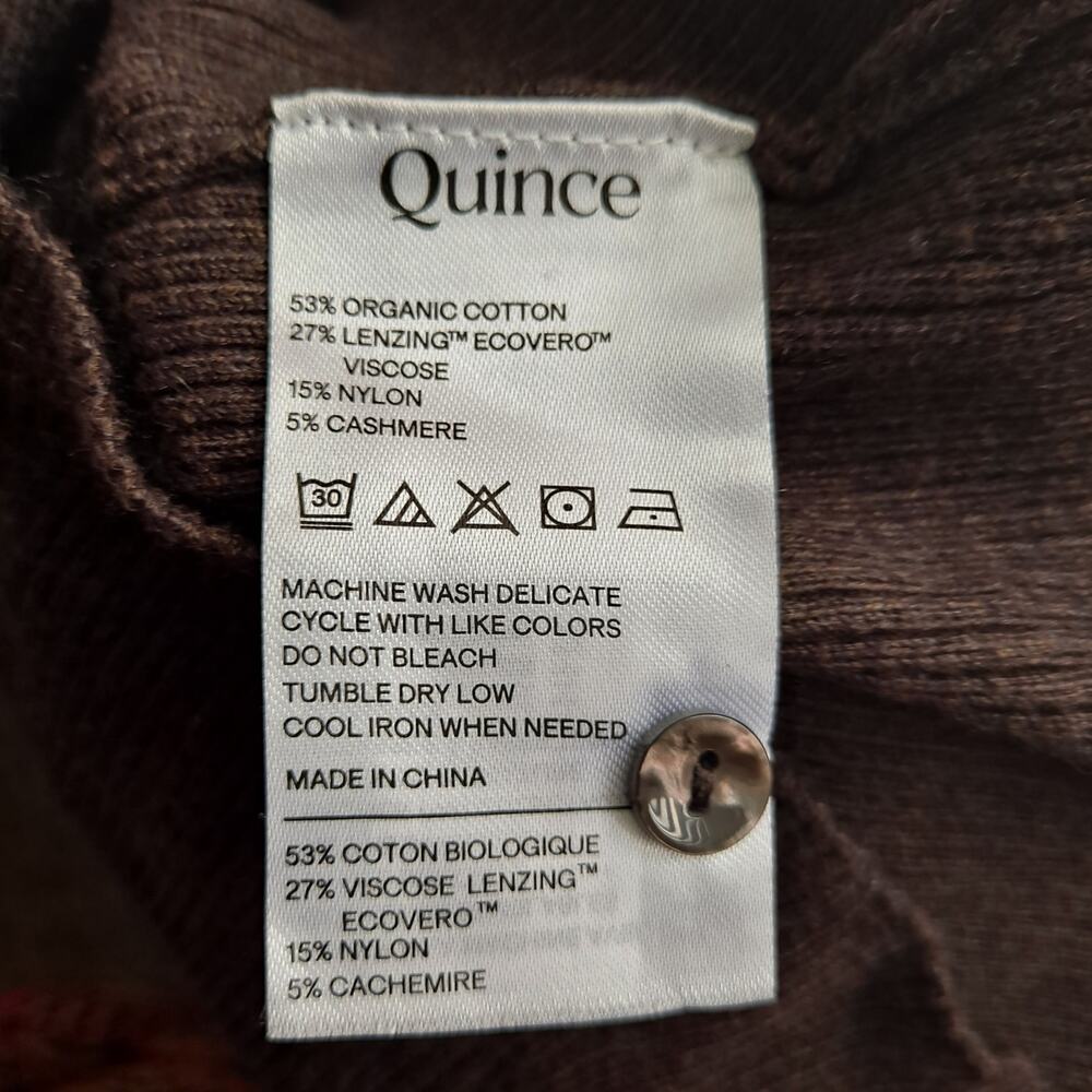 Quince Fitted Ribbed Cardigan Cotton Cashmere Mocha Heather Brown Womens Size S - Picture 10 of 11